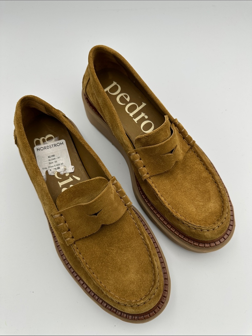 NWT Pedro Garcia Sloan Platform Suede Platform Penny Loafers in Caramel Sz39